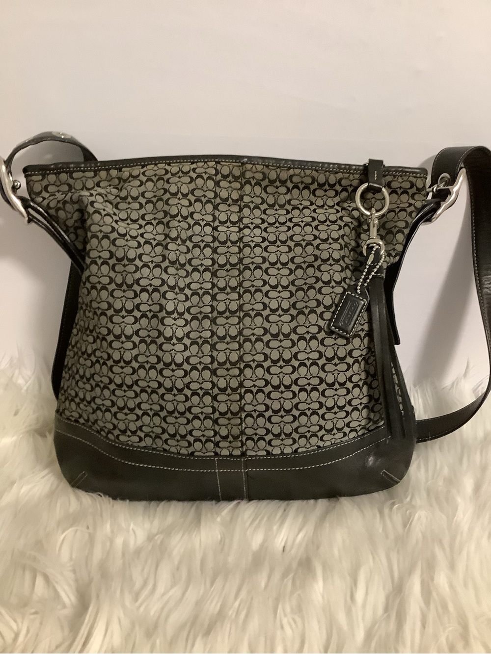 Coach Black and gray Signature Canvas leather Shoulder Crossbody Bag